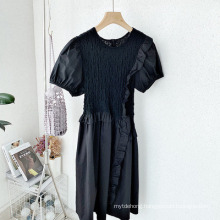 Sweet Round Neck Solid Color Puff Sleeve MID-Length Dress